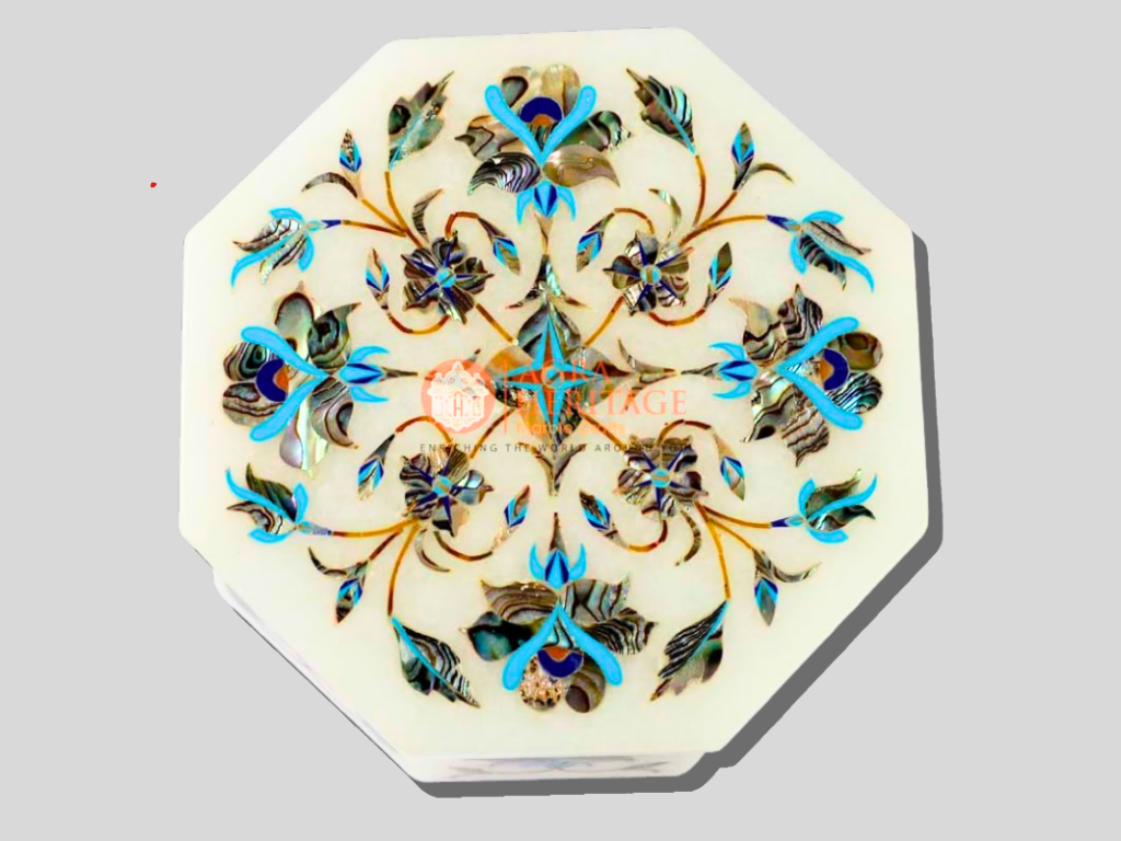 Marble Inlay Jewelry Box Pauashell Turquoise Stone